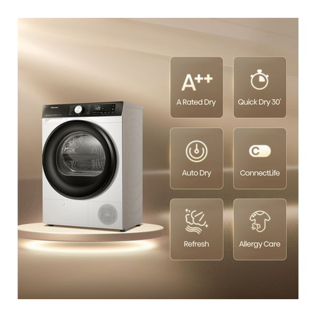 Hisense DH3S802BW3 8kg Heat Pump Tumble Dryer WiFi White