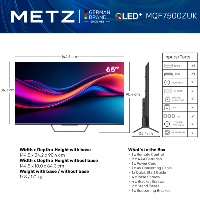 Metz 65MQF7500ZUK 65inch 4K QLED Smart TV - Black