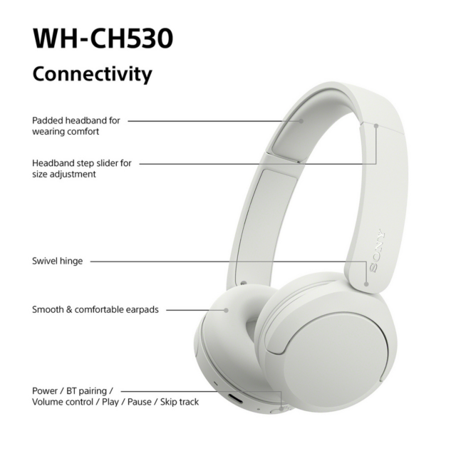 Sony WH-CH530W.CE7 Wireless Over Ear Headphones White
