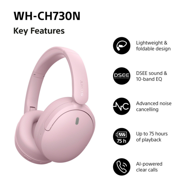 Sony WHCH730NP.CE7 Wireless Noise Cancelling Headphones Pink