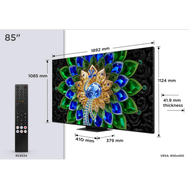 TCL 85A400U-UK 85inch QD-MINI LED TV with Google TV